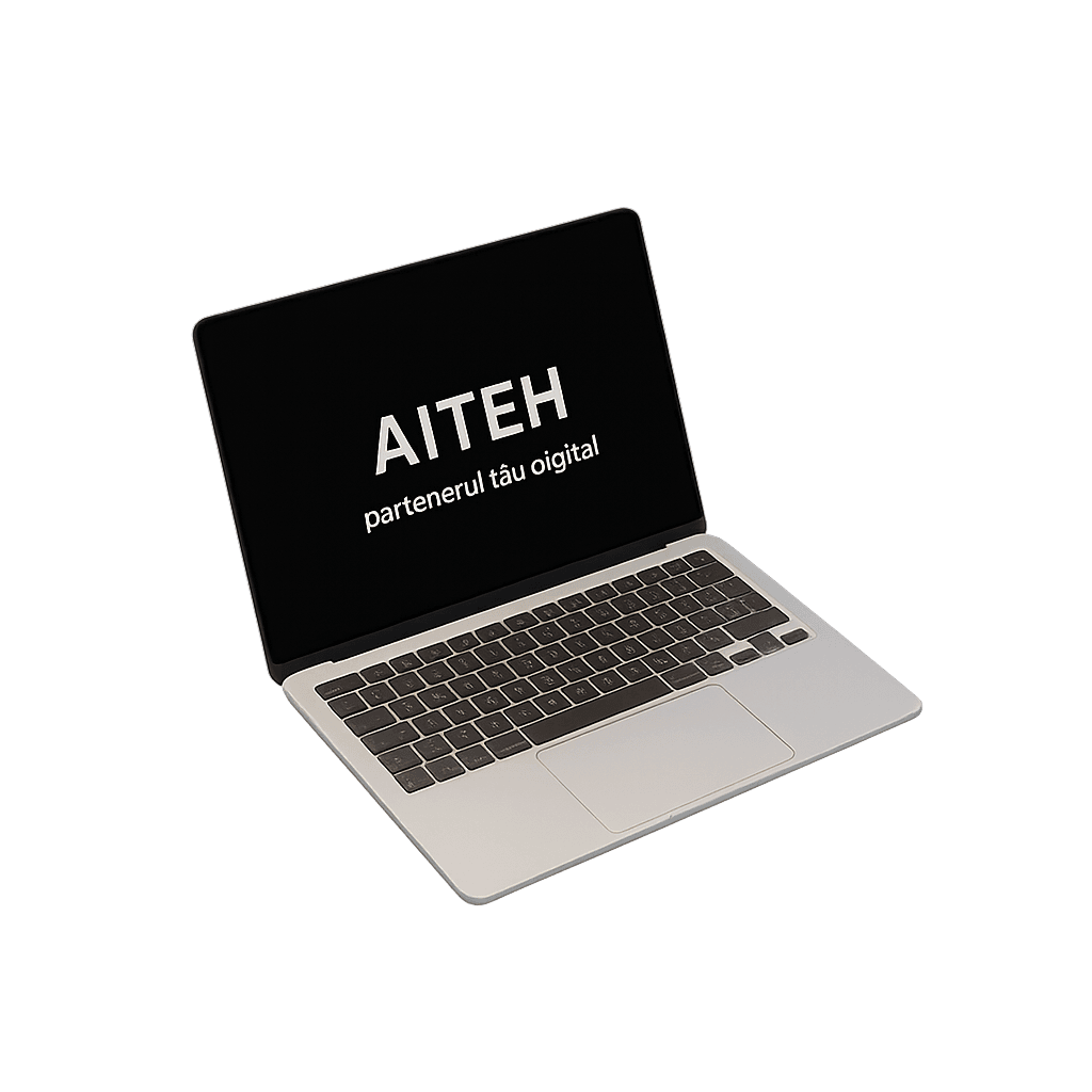 Laptop afișând proiect AITEH - Exemplu de arhitectură software dezvoltată pentru clienții noștri