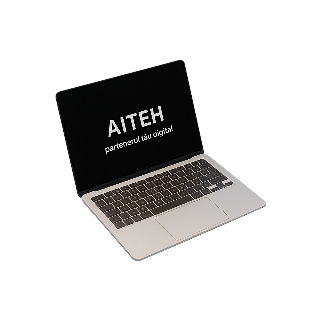 Laptop afișând proiect AITEH - Exemplu de arhitectură software dezvoltată pentru clienții noștri
